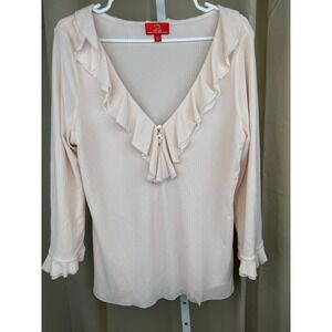 Oscar by Oscar de la Renta Ruffle Sheer Pale Pink Blouse XL Pearl Button
